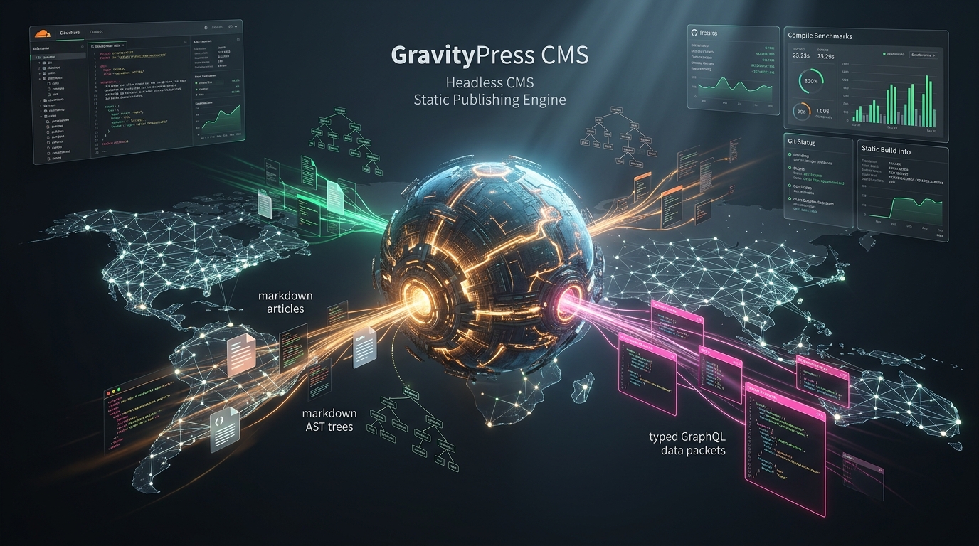 منصة GravityPress CMS: نظام إدارة المحتوى بـ Git ومولد المواقع السحابي الخفيف